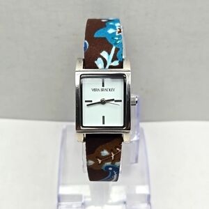 Vera Bradley Watch Women 20mm Silver Tone Yellow Blue Floral Band New Battery